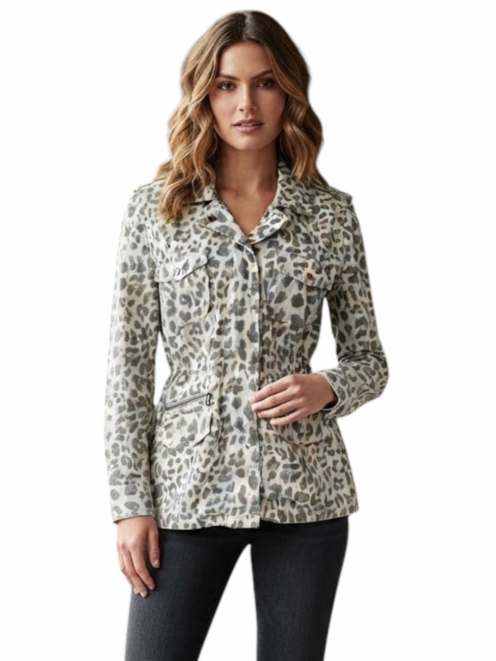 Lily Aldridge x Velvet by Graham & Spencer Aziya Leopard Print Army Jacket - Med